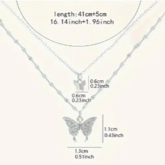 Double-Layered Butterfly Pendant Necklace Sparkling Rhinestones Minimalist - Picture 5 of 7